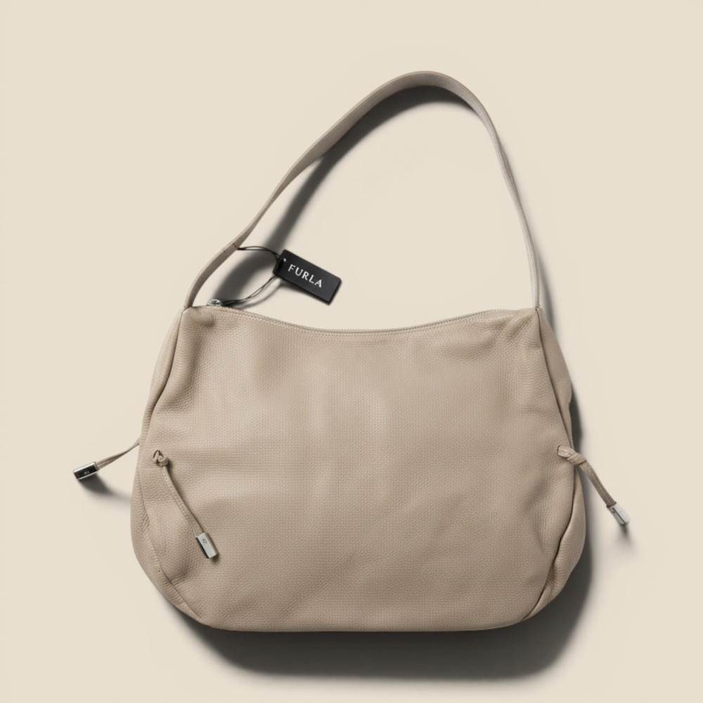 Furla Adda Hobo Bag Sabbia Beige Pebbled Leather Shoulder Bag NWT